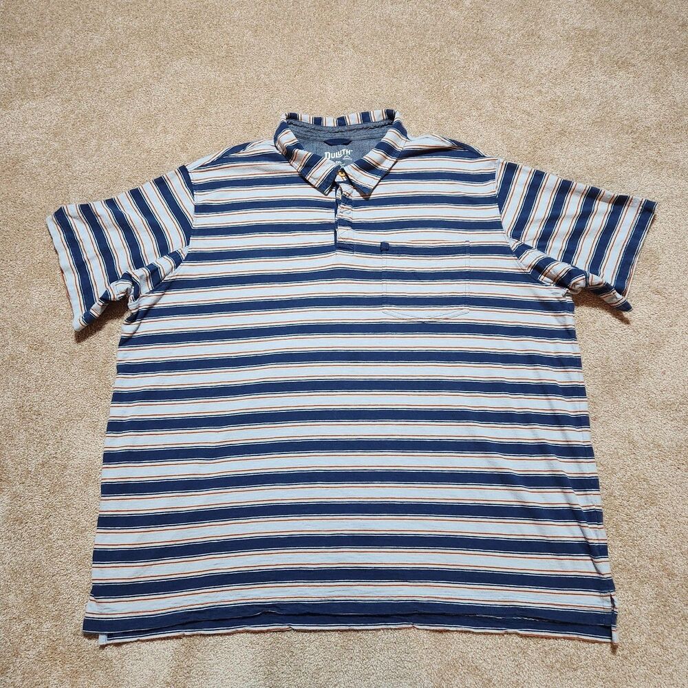 Duluth Trading Co. Polo Shirt Men 2XL Relaxed Fit Blue Striped Short Sleeve
